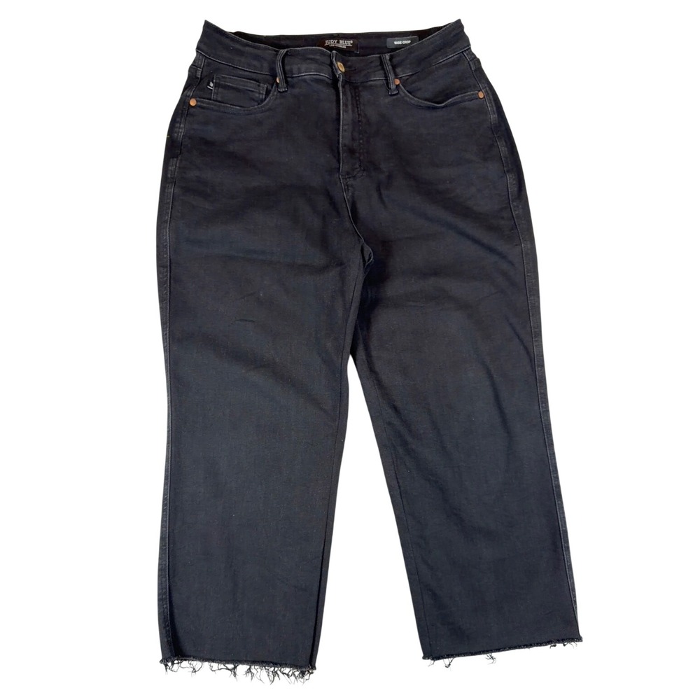 Judy Blue Wide Crop Jeans Black High Rise Raw Hem JB88710 Plus Size 16W